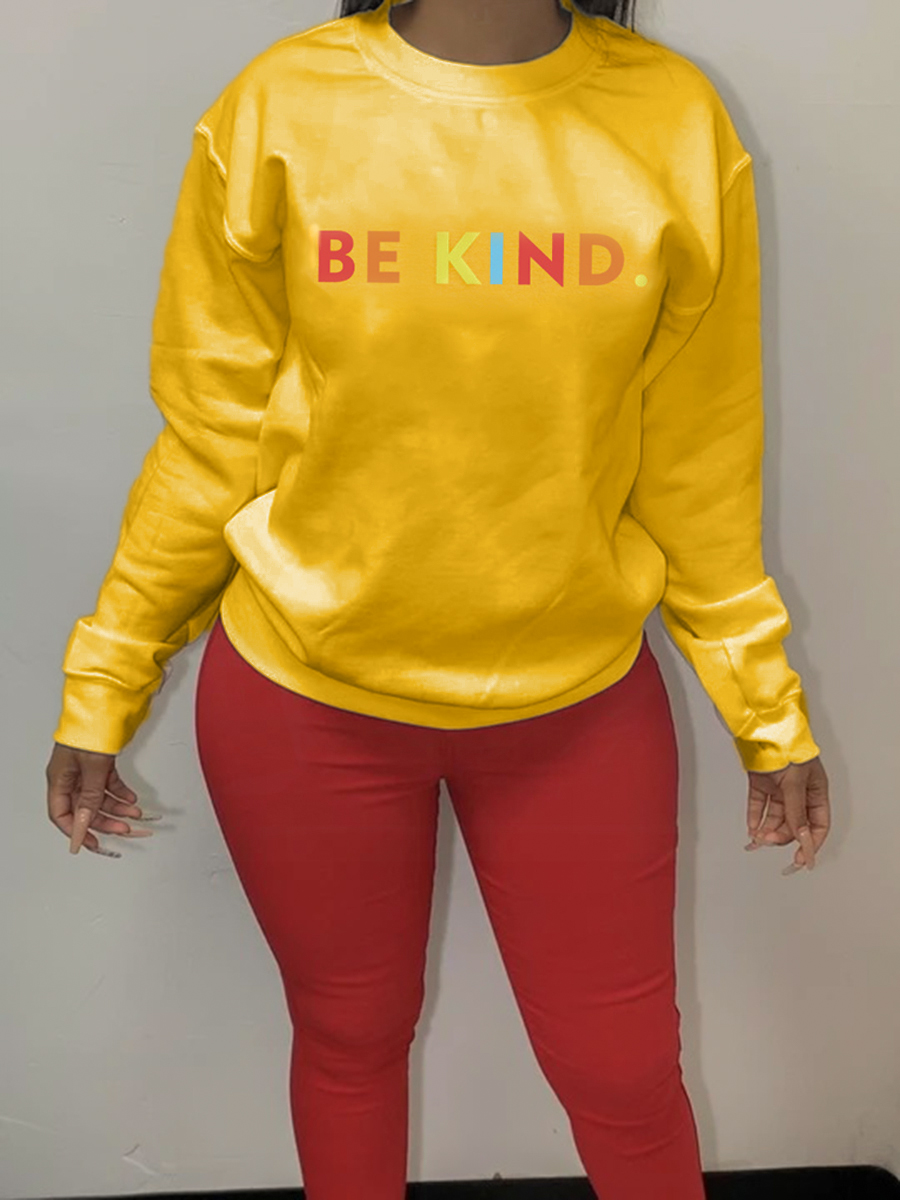 

lovely Casual O Neck Letter Print Yellow Hoodie