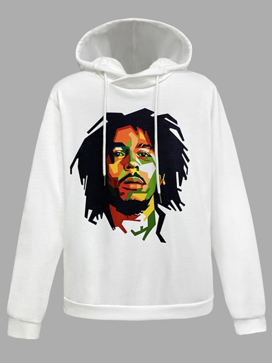 

lovely Street Hooded Collar Print White Men Hoodie