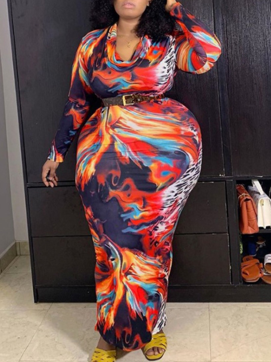 

Lovely Casual Tie-dye Multicolor Maxi Plus Size Dress, Multi