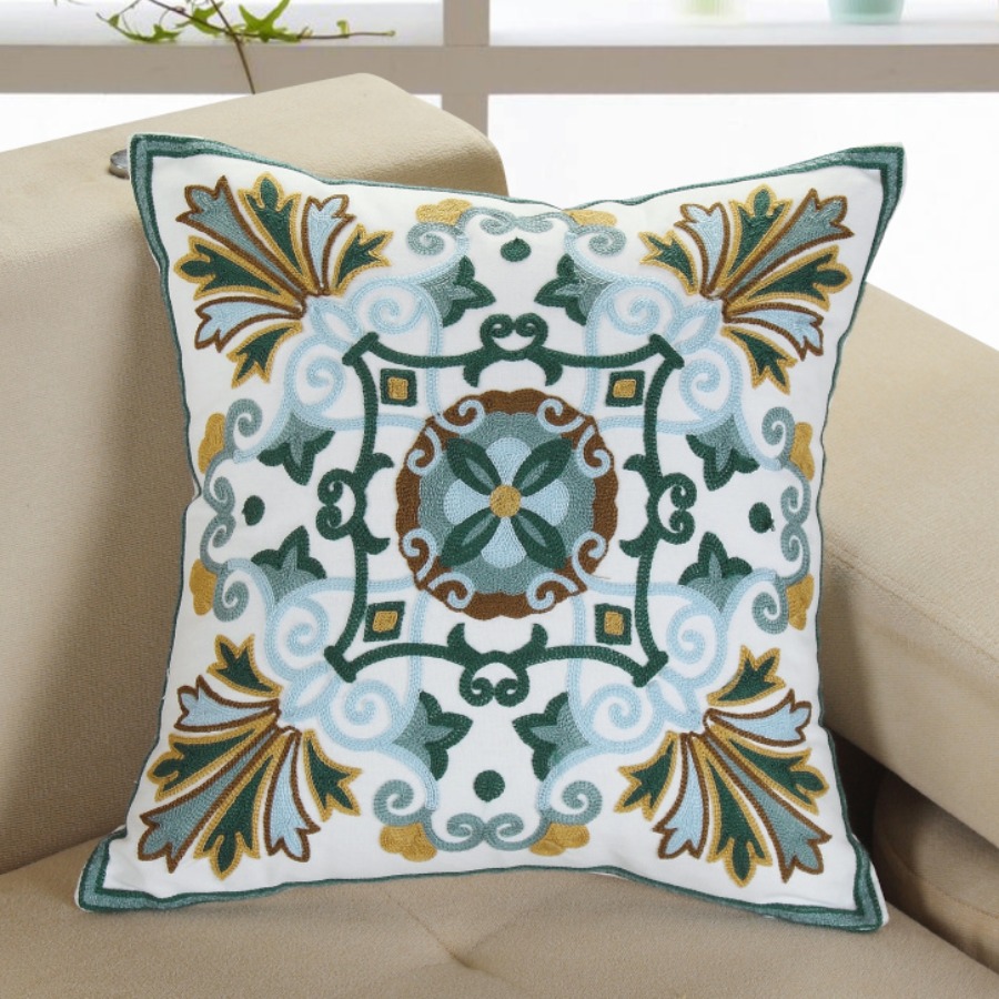 

lovely Trendy Embroidered Blue Decorative Pillow Case