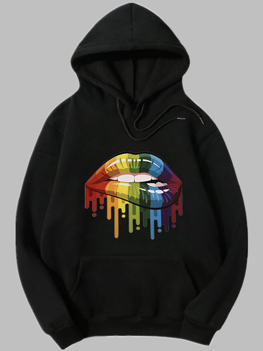 

Lovely Casual Hooded Collar Lip Print Black Hoodie
