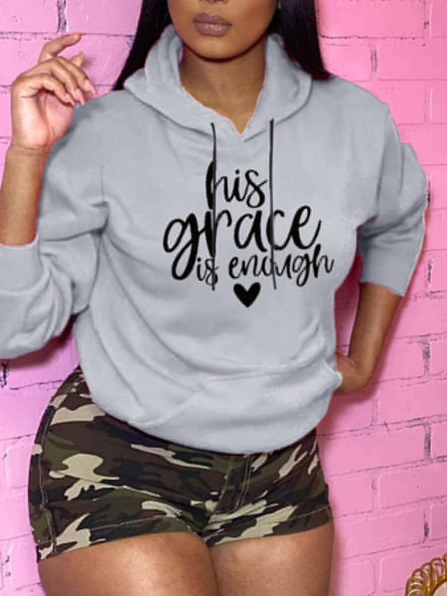 

Lovely Casual Hooded Collar Letter Print Grey Hoodie