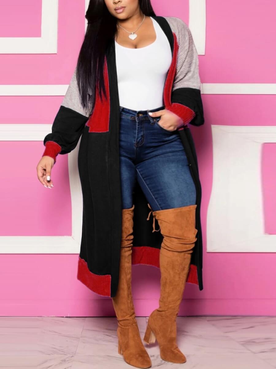 

lovely Leisure Color-lump Patchwork Black Plus Size Coat