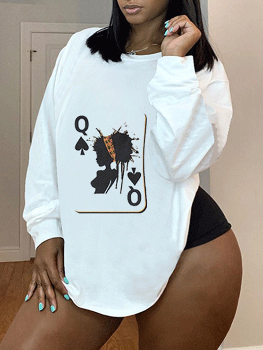 

lovely Casual O Neck Print White Plus Size T-shirt