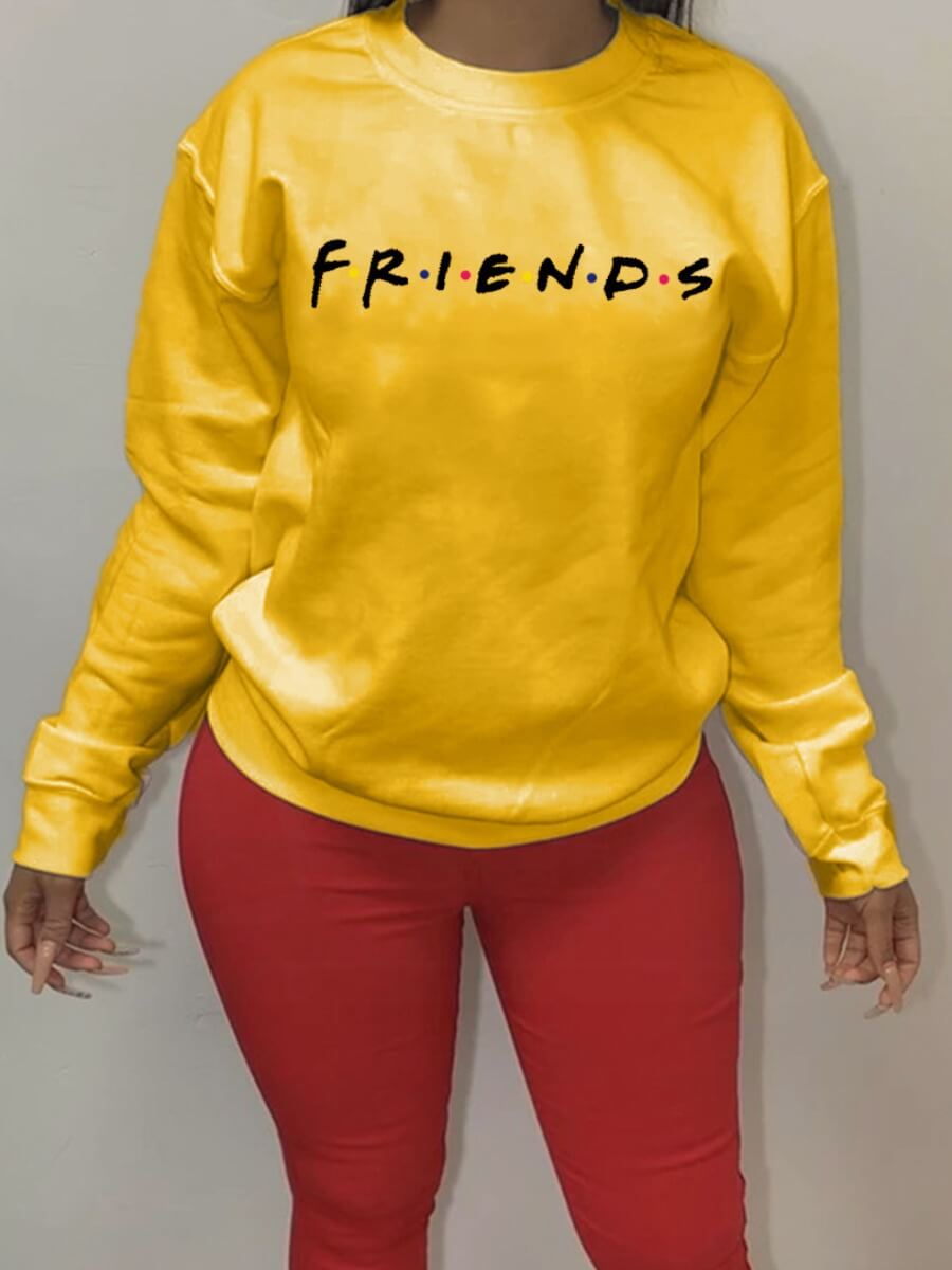 

Lovely Casual O Neck Letter Print Yellow Hoodie