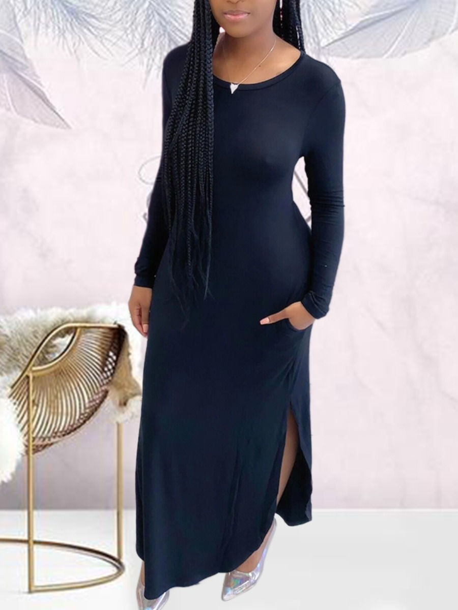 

lovely Casual Side Slit Black Ankle Length Dress