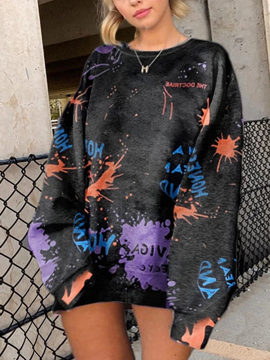 

lovely Street O Neck Letter Print Black Plus Size Hoodie