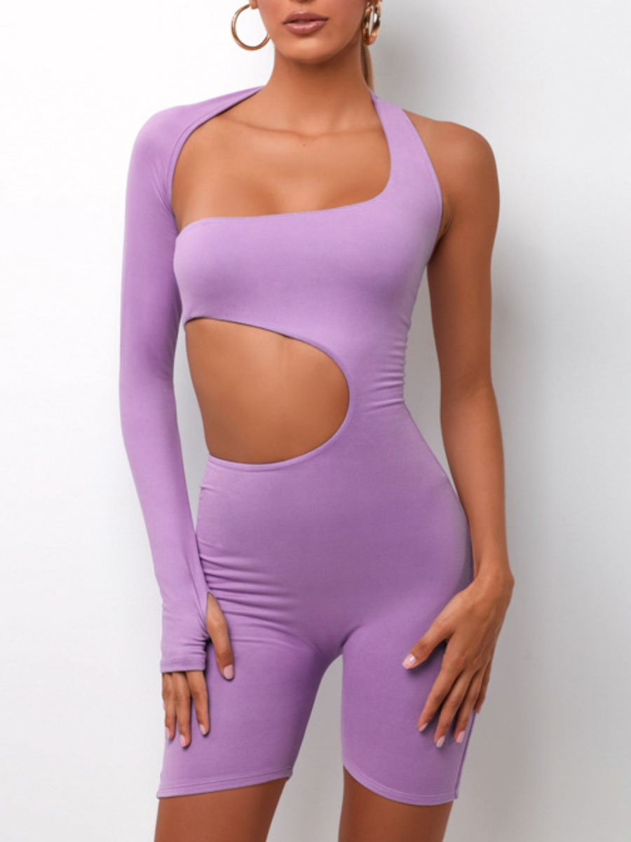 

lovely Sexy Hollow-out Skinny Purple One-piece Jumpsuit