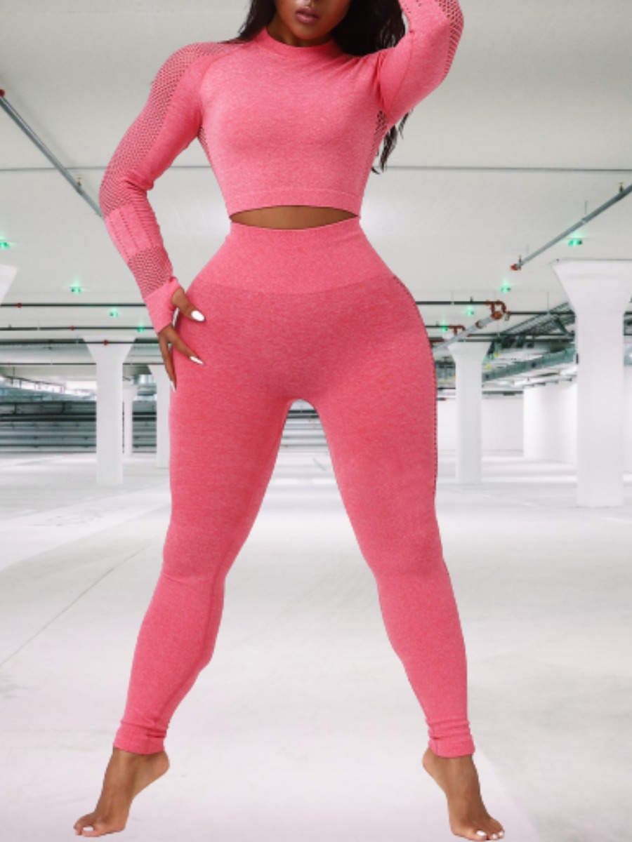 

lovely Sportswear O Neck Basic Skinny Watermelon Red Two-piece Pants Set