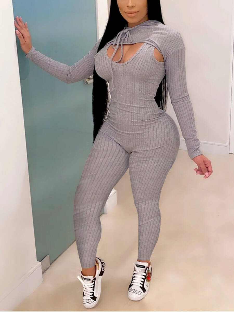 

LW Sportswear Striped Light Grey Two Piece Pants Set