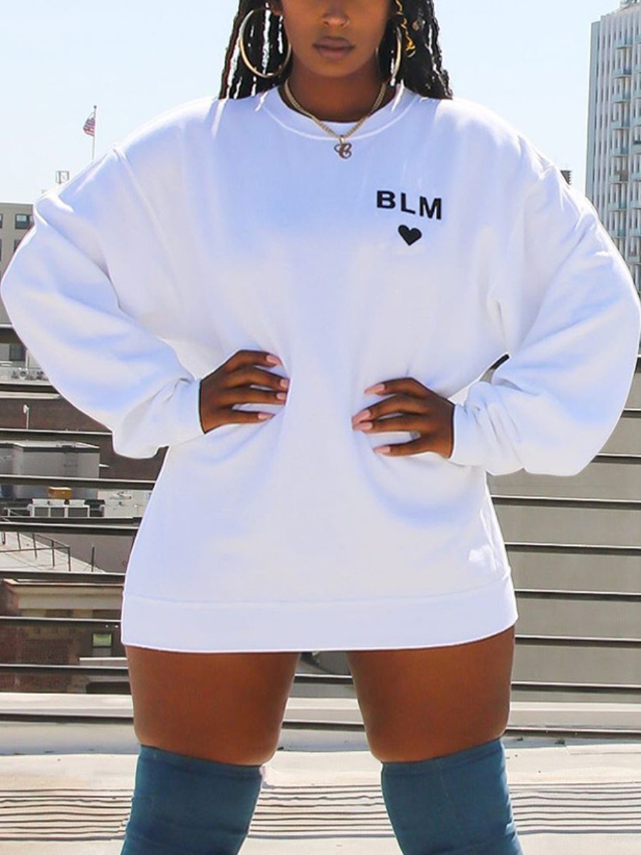 

lovely Leisure O Neck Letter Print White Mini Dress