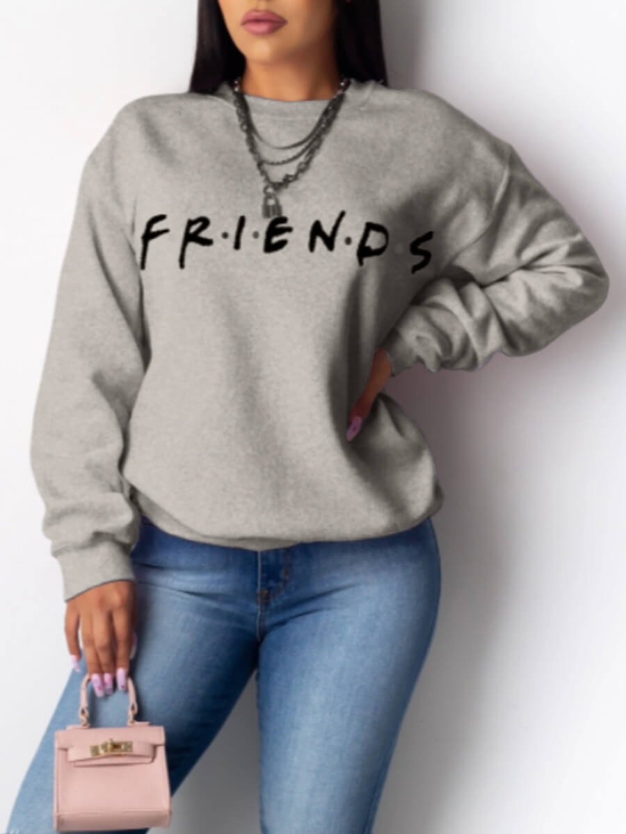 

Lovely Casual O Neck Letter Print Grey Hoodie