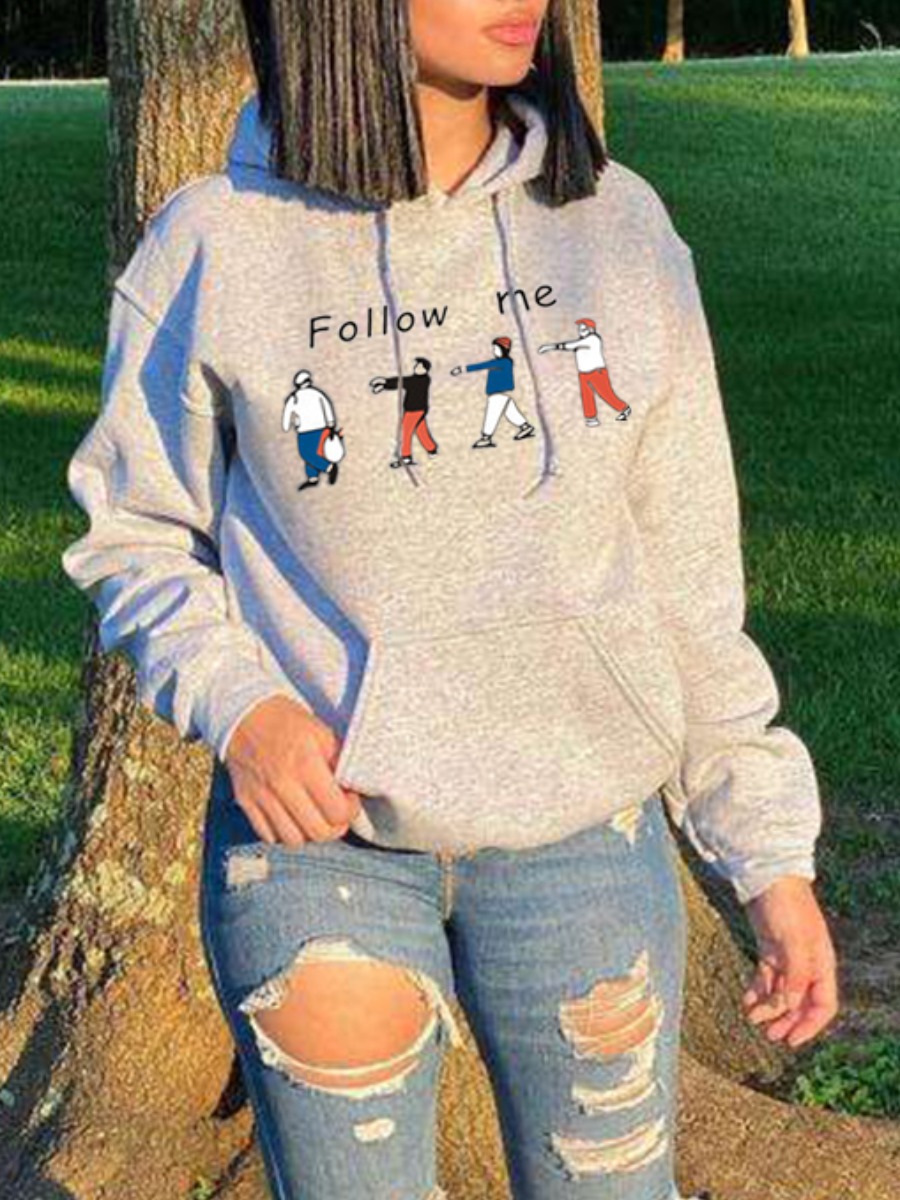 

lovely Leisure Hooded Collar Cartoon Print Grey Hoodie