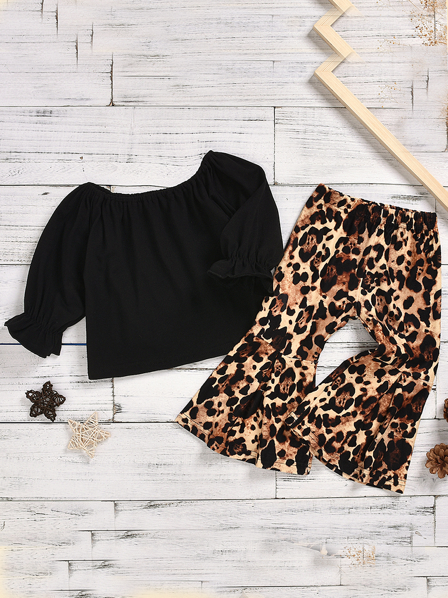 

lovely Casual O Neck Print Black Girl Two-piece Pants Set
