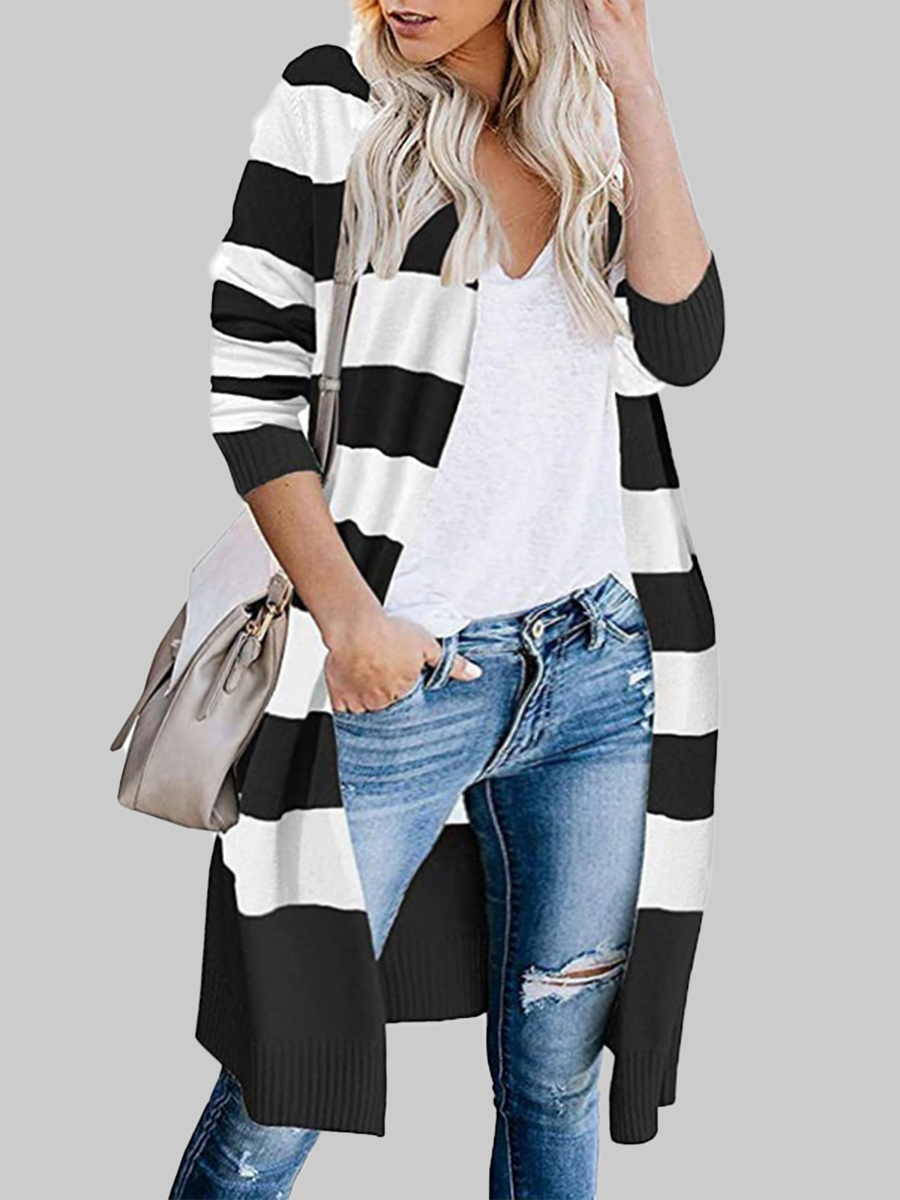 

lovely Trendy Striped Black Plus Size Coat