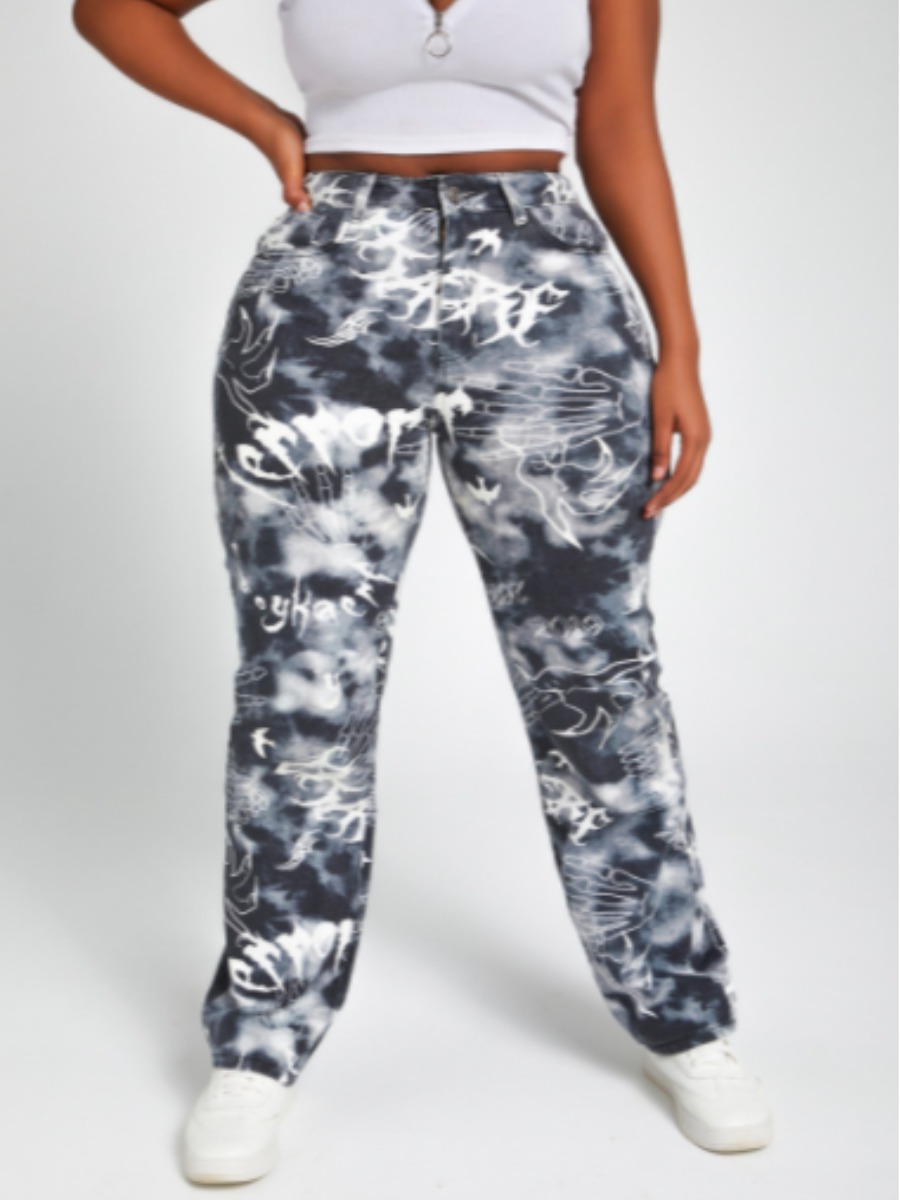

lovely Casual Tie-dye Grey Jeans