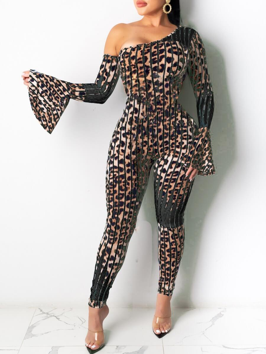 

lovely Trendy Leopard Print Skinny Black One-piece Jumpsuit