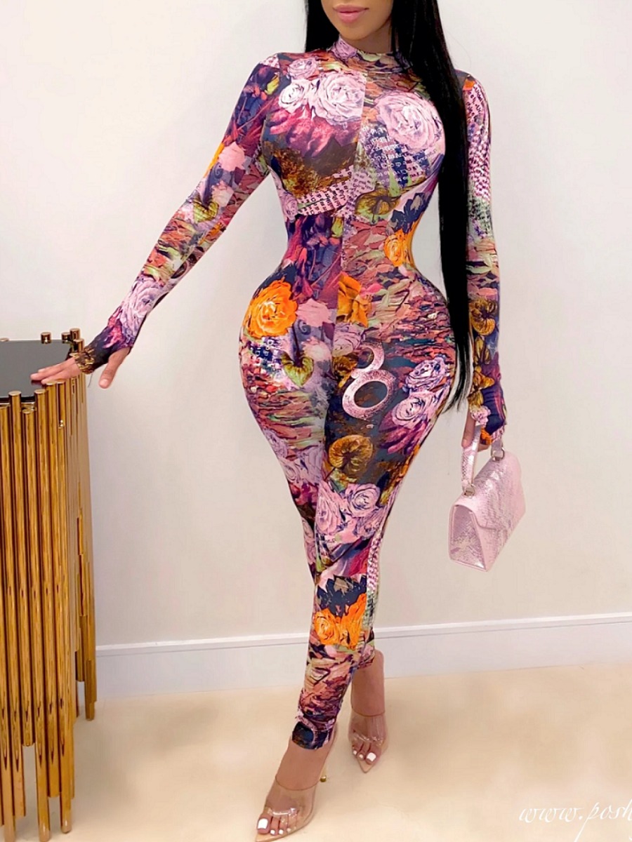 

LW Mixed Print Basic Skinny Jumpsuit, Multi