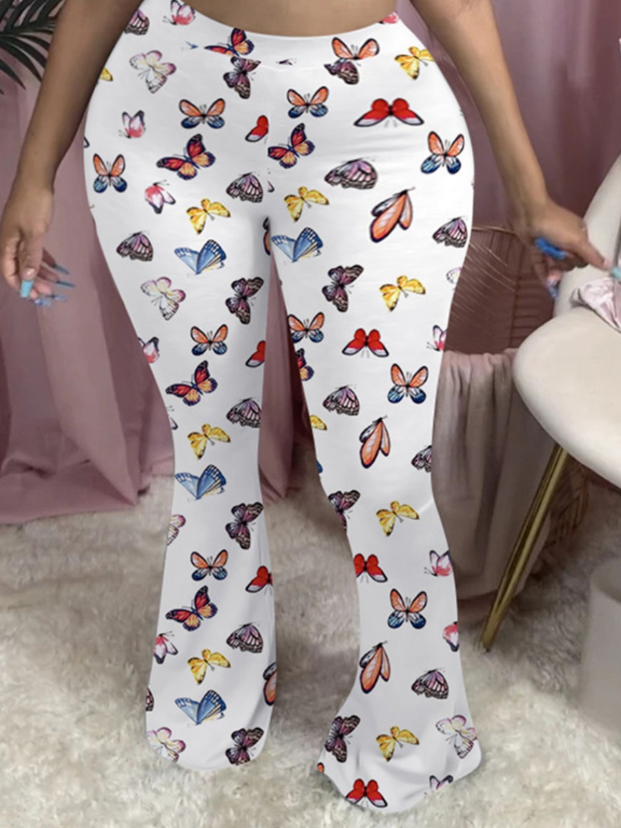 

lovely Trendy Butterfly Print White Plus Size Pants