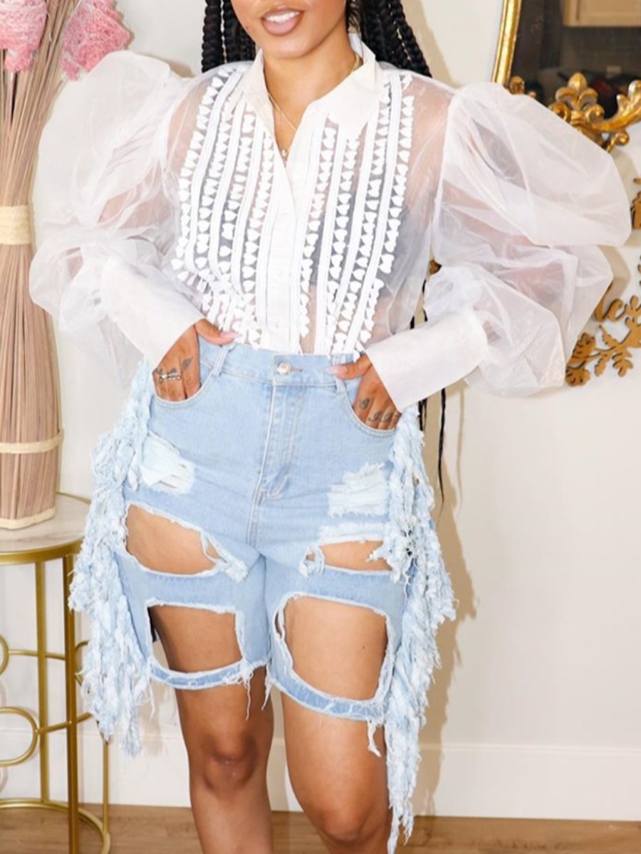 

lovely Stylish See-through White Blouse