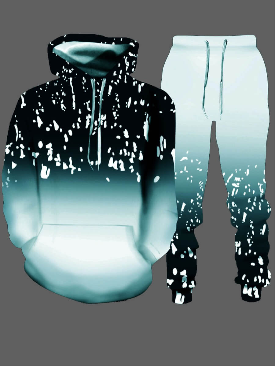 

Lovely Men Sportswear Hooded Collar Gradient Print Black Two-piece Pants Set