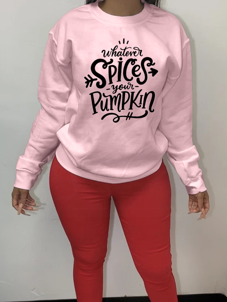 

lovely Casual O Neck Letter Print Pink Hoodie