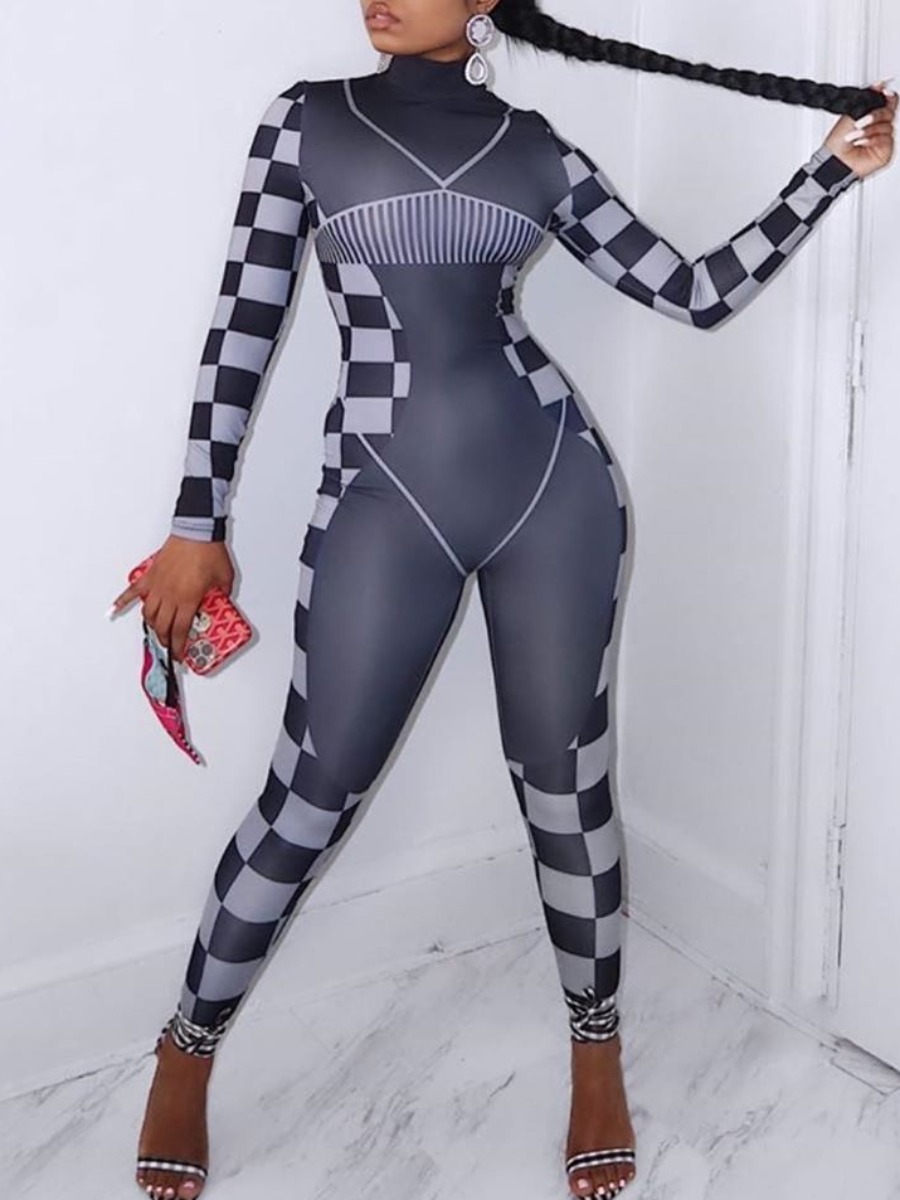 

lovely Sportswear Print Patchwork Black One-piece Jumpsuit