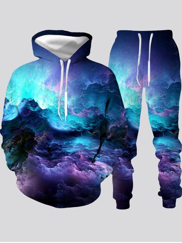 

LW Men Hooded Collar Tie-dye Multicolor Oversized Pants Set, Multi