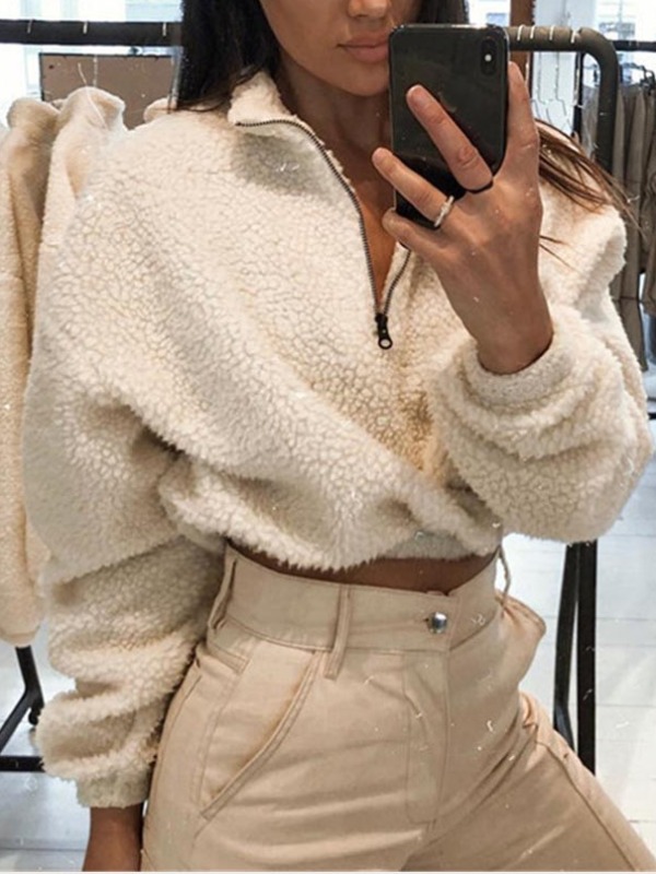 

lovely Stylish Zipper Design White Hoodie