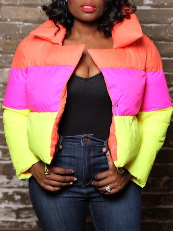 

lovely Casual Color-lump Patchwork Multicolor Parka, Multi