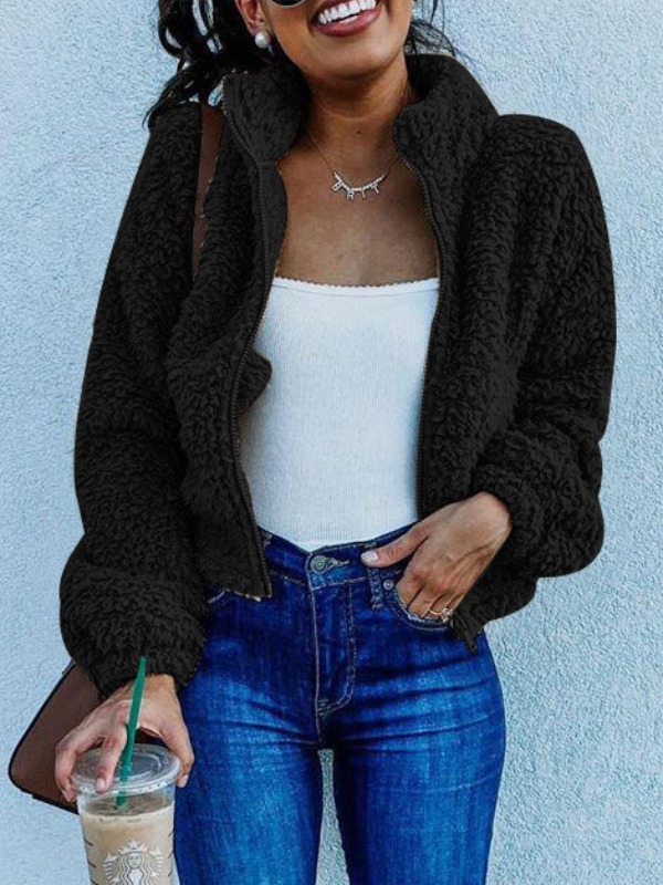 

lovely Stylish Zipper Design Black Parka