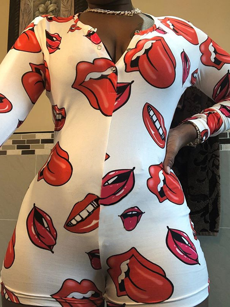

lovely Trendy Lip Print White One-piece Romper