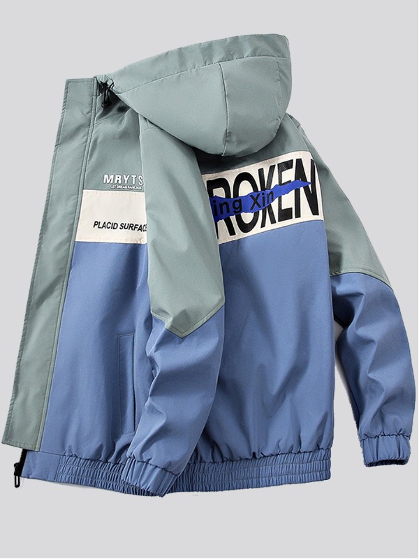 

lovely Street Hooded Collar Print Patchwork Blue Men Jacket