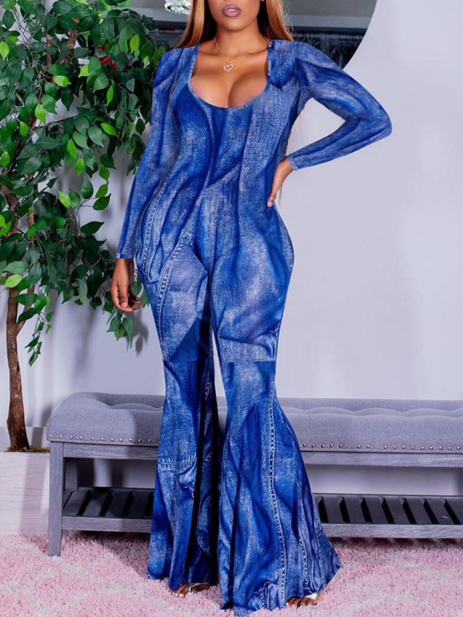 

lovely Trendy Tie-dye Blue One-piece Jumpsuit(Batch Print
