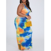 lovely Casual U Neck Tie-dye Croci Ankle Length Pl