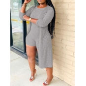 Lovely Leisure O Neck Basic Skinny Grey Two Piece 