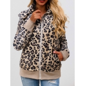 lovely Casual Hooded Collar Leopard Print Coat