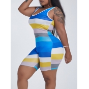 Lovely Plus Size Casual Striped Blue One-piece Rom