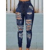 LW Casual Broken Holes Deep Blue Jeans