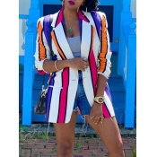 Lovely Trendy Turndown Collar Striped Multicolor B
