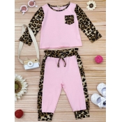 Lovely Casual O Neck Print Patchwork Pink Girl Two