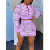 LW Trendy Grid Print Zipper Design Light Purple Tw