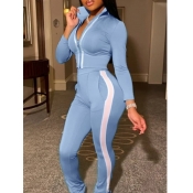 LW Sportswear Zipper Design Blue Two Piece Pants S
