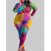 lovely Casual Print Zipper Design Multicolor Maxi 