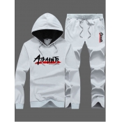 Lovely Men Casual Hooded Collar Letter Print Grey 