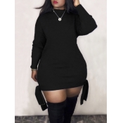 LW Plus Size Casual O Neck Knot Design Black Mini 