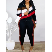 Lovely Sportswear Turndown Collar Print Patchwork 