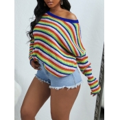 Lovely Casual O Neck Striped Multicolor Sweater