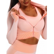 lovely Sportswear Zipper Design Patchwork Pink Coa