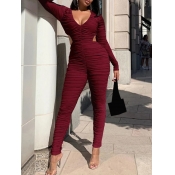 LW V Neck Fold Design Jumpsuit